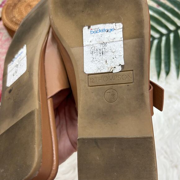 Macy's 12 Thompson Brown Tan Square Toe Slip On Slide Sandal Minimalist 7.5 - Picture 6 of 8